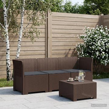 vidaXL 3-zits tuinbank met kussens in rattanlook PP Bruin, Verzenden, Nieuw
