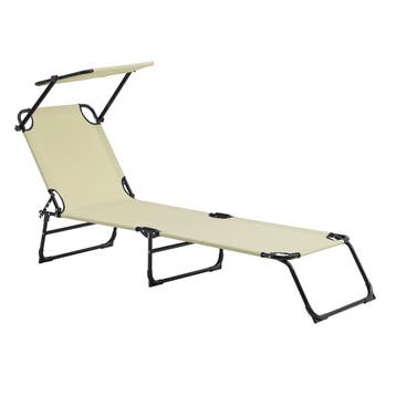 Ligbed ligstoel 187x53x27 cm met luifel set van 2 crème, Tuin en Terras, Tuinsets en Loungesets, Verzenden, Nieuw