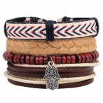 Fako Bijoux - Armband - Leder - Set Vintage - Hamsa Touw, Verzenden, Nieuw