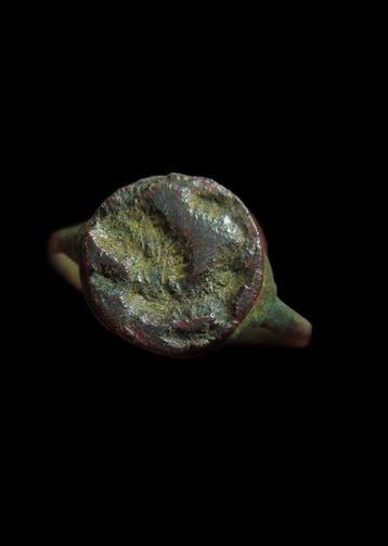 Oud-Romeins Brons ring - gegraveerde leeuw - zegelring -