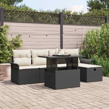 vidaXL Tuin Sofa Set 6 st Zwart poly rattan, Verzenden, Nieuw, 6 zitplaatsen