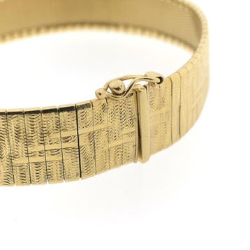 Vintage brede gouden armband (Schakelarmband), Ophalen of Verzenden, Gebruikt, Goud, Goud