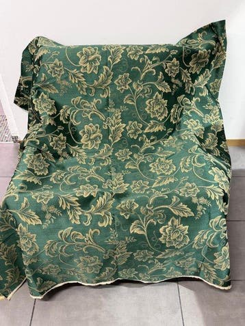Meubelstof jacquard met bloemmotief, petrolgroen en
