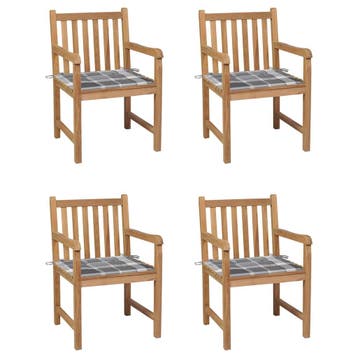 vidaXL Tuinstoelen 4 st met grijs geruite kussens massief, Verzenden, Nieuw, Hout