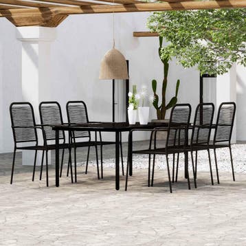 vidaXL 7-delige Tuinset zwart, Verzenden, 6 zitplaatsen, Nieuw, Rvs