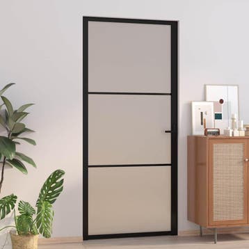 vidaXL Binnendeur 93x201,5 cm matglas en aluminium zwart, Verzenden, Nieuw