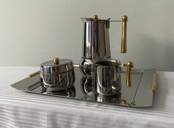 Guido Bergna - Koffiepot (4) - Staal, Goud -, Antiek en Kunst, Antiek | Keukenbenodigdheden