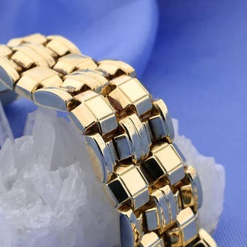 Gouden brede Bismarck schakelarmband, Ophalen of Verzenden, Gebruikt, Goud, Goud