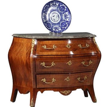 Gebombeerde commode in Rococostijl ca 1920 grijs geaderd mar, Antiek en Kunst, Ophalen of Verzenden