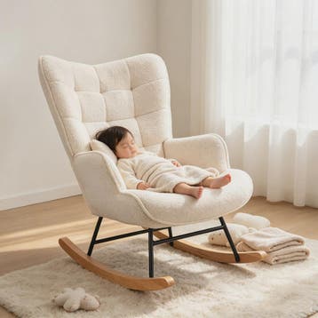 Luxe Teddy Fleece Schommelstoel Beige - Comfortabele Relaxfa, Verzenden, Nieuw