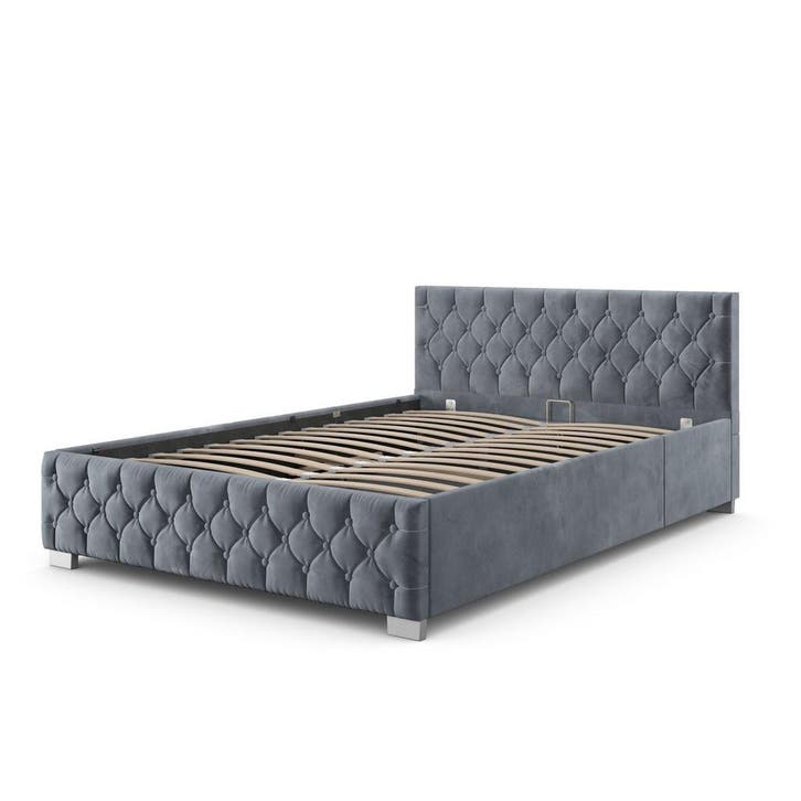 Gestoffeerd Bed Nizza - 120 x 200 cm - Grijs - LED verlichti, Huis en Inrichting, Slaapkamer | Bedden, Nieuw, Verzenden