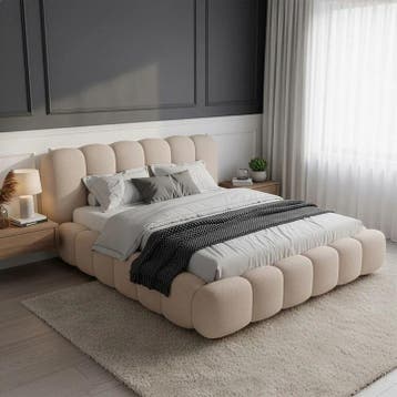 Gestoffeerd Bed Catania - 180x200 cm - Bouclé stof - Beige, Verzenden, Nieuw