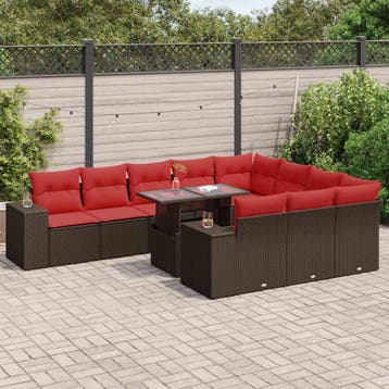 vidaXL 11-delige Loungeset met kussens poly rattan acacia, Verzenden, Nieuw, Loungeset