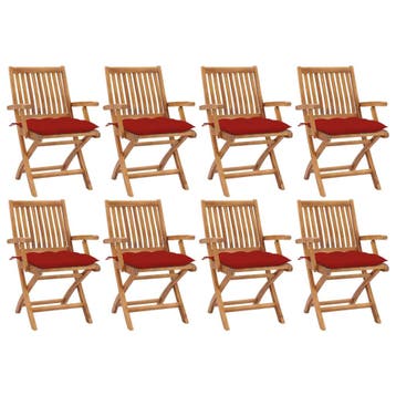 vidaXL Opklapbare stoelen met kussens, 8 stuks, massief, Verzenden, Nieuw, Hout