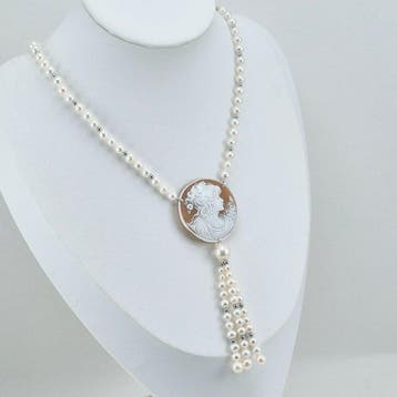 Zilver Halsketting - Gekweekte parels, camee, Sieraden, Tassen en Uiterlijk, Antieke sieraden