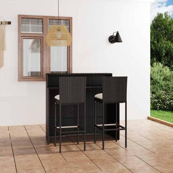 vidaXL 3-delige Tuinbarset met kussens zwart, Verzenden, Nieuw, 2 zitplaatsen