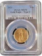 Gouden American Eagle 1/4 oz 2021 Type 2 PCGS MS70, Postzegels en Munten, Verzenden, Midden-Amerika, Losse munt, Goud