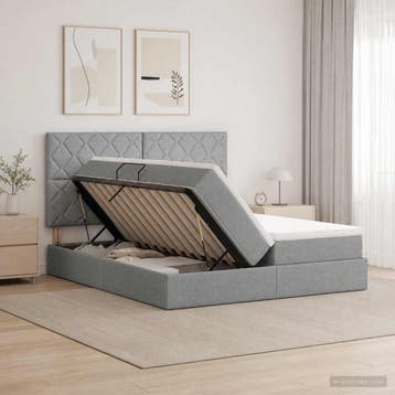 vidaXL Opslag bed met hoofdeinde Lichtgrijs 180 x 200 cm, Verzenden, Nieuw, Tweepersoons