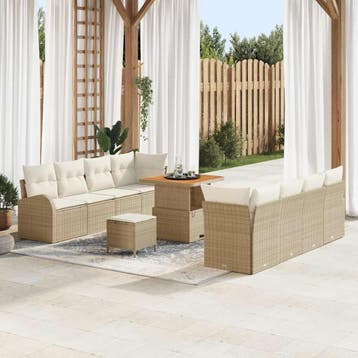 vidaXL Tuin Sofa Set 11 st 10-Aantal zitplaatsen Beige en, Verzenden, Nieuw, Rotan, Meer dan 8 zitplaatsen