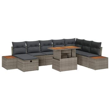 vidaXL Tuinbankenset 9 st Grijs poly rattan, Verzenden, Nieuw, Rotan, Meer dan 8 zitplaatsen