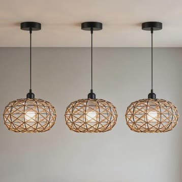 Industriële Rotan Hanglamp 30cm - Vintage Sfeer voor Woonkam, Verzenden, Nieuw