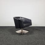 Zwart Leren Fauteuil - Draaibaar, Ophalen of Verzenden, Gebruikt, Zwart