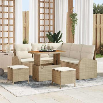 vidaXL Tuin Sofa Set 8 st 7-Aantal zitplaatsen Beige en, Verzenden, Nieuw, Rotan, 8 zitplaatsen