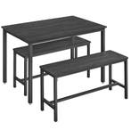 Eettafelset Zwart voor 4 personen – Inclusief 2 Banken, Huis en Inrichting, Tafels | Eettafels, 100 tot 150 cm, Verzenden, Nieuw