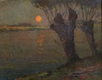 Herman Broeckaert (1878-1930) - Zonsondergang langs de Leie, Antiek en Kunst, Kunst | Schilderijen | Klassiek