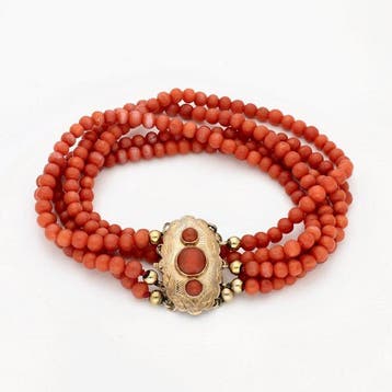 Armband - 14 karaat Geel goud - Bloedkoraal, Nieuw