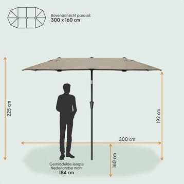 2dekans | LifeGoods Dubbele Parasol - Tuin - 160x300cm - tot, Ophalen of Verzenden, Zo goed als nieuw