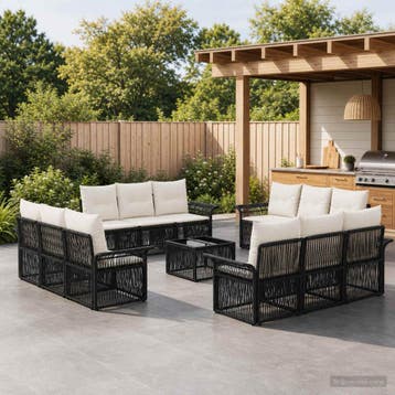 vidaXL Tuinbankenset 13 st Zwart poly rattan, Verzenden, Nieuw, 3 zitplaatsen