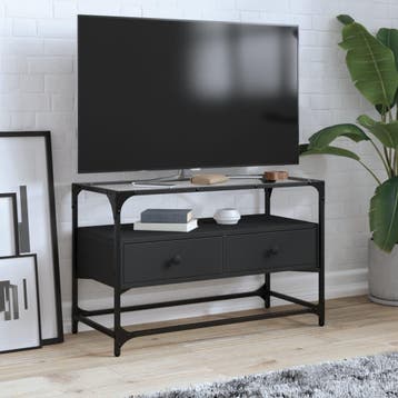 vidaXL Tv-meubel met glazen blad 80x35x51 cm bewerkt hout, Verzenden, Nieuw, Overige houtsoorten