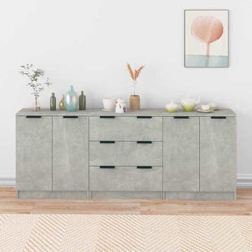 vidaXL 3-delige Dressoirs bewerkt hout betongrijs, Verzenden, Nieuw, Overige houtsoorten, Minder dan 50 cm