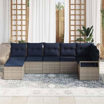 vidaXL Bankstel 7 pcs Grijs poly rattan, Verzenden, Nieuw, Rotan, 7 zitplaatsen