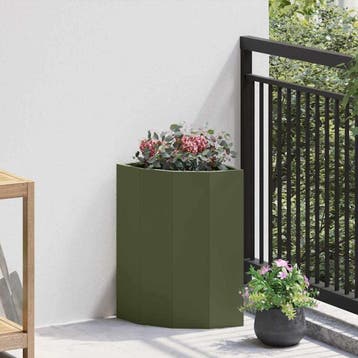 vidaXL Hoek Plantbak Olijfgroen 30 x 30 x 50 cm Staal, Tuin en Terras, Verzenden, Minder dan 60 cm, Nieuw, Metaal