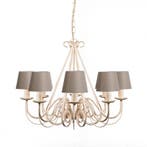 Kroonluchter crème 60 cm met taupe klemkappen - Giuseppe, Verzenden, Nieuw, Classic-antique