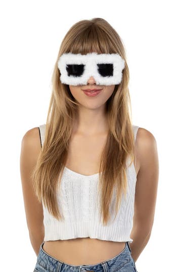 KIMU® Vierkant Bont Zonnebril Wit Montuur Kunststof Zwarte G, Ophalen of Verzenden, Nieuw, Feestartikel, Carnaval