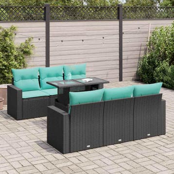 vidaXL 7-delige Loungeset met kussens poly rattan acacia, Verzenden, Nieuw, Loungeset