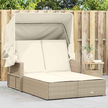 vidaXL Ligbed 2-persoons met luifel en kussens poly rattan, Verzenden, Nieuw