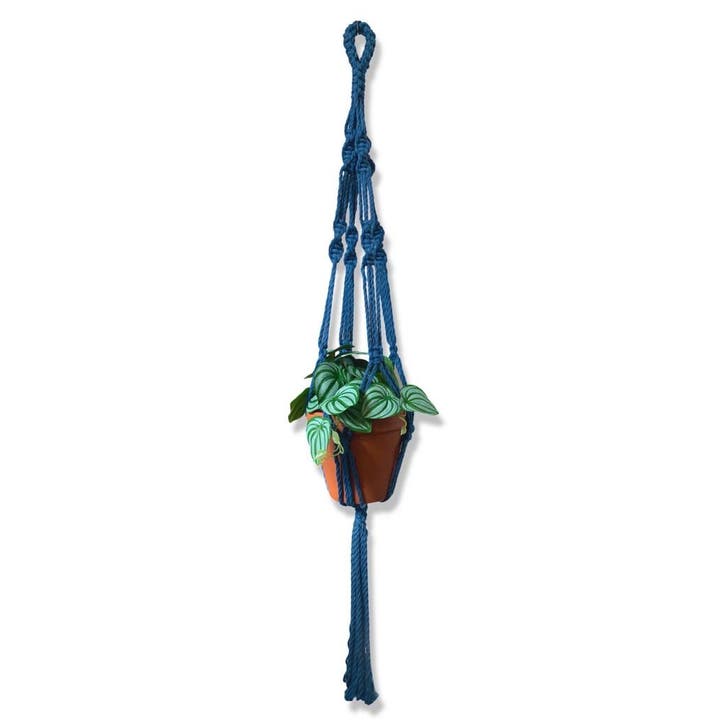 Plantenhanger Punky Blauw - Katoen - Macramé -, Huis en Inrichting, Woonaccessoires | Overige, Nieuw, Ophalen of Verzenden