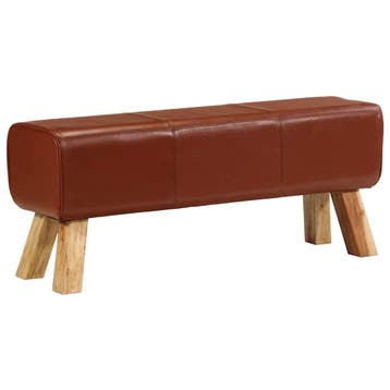 vidaXL Bokbank 110 cm echt leer en massief mangohout bruin, Verzenden, Nieuw