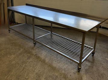 RVS Werktafel met opstand op wielen, Tafel, B305 x D90 x, Gebruikt