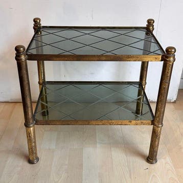 Middentafel - Messing, Glas - Vintage salontafel van messing, Antiek en Kunst