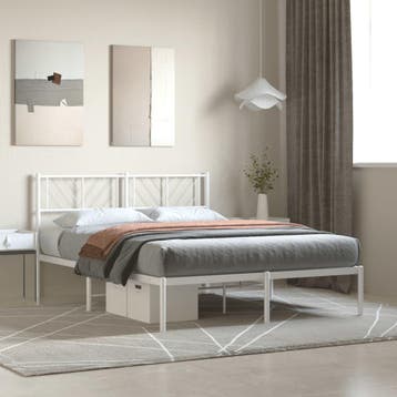 vidaXL Bedframe met hoofdbord metaal wit 140x200 cm, Huis en Inrichting, Slaapkamer | Bedden, Verzenden, Wit, 140 cm, 200 cm