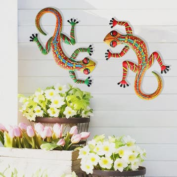 Set van 2 Metalen Muurdecoratie Hagedissen - Levendige Gecko