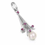 Hanger - 18 karaat Witgoud - 0.13ct. tw. Robijn - Diamant -