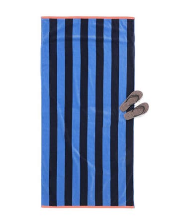 HEMA Strandlaken 90x180cm velours strepen, Verzenden, Nieuw, Blauw