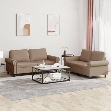 vidaXL 2-delige Loungeset met kussens kunstleer cappuccino, Verzenden, Nieuw, Leer, Minder dan 150 cm