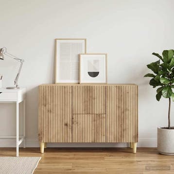 vidaXL Dressoir Artisanaal eiken 89 x 34,5 x 60 cm Bewerkt, Verzenden, Nieuw, Overige houtsoorten, Minder dan 50 cm